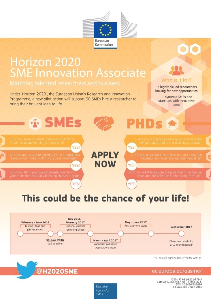 Proyecto Piloto de Horizonte 2020  “PYME Asociación para la innovación: conectando a los investigadores experimentados con las PYMEs”.