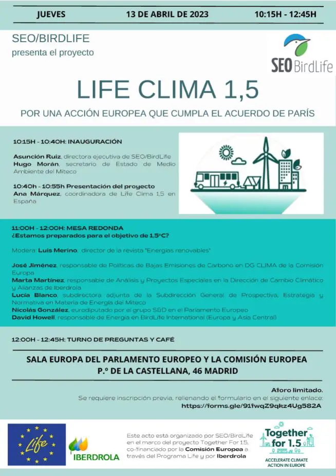 URGENTE: CONVOCATORIA DE PRENSA, Jueves, 13 abril, Madrid. Presentación del Proyecto Life Clima 1,5